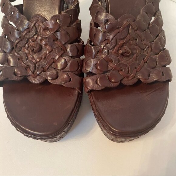 ASH SHOES WEDGE BROWN LEATHER WOVEN BRAID OPEN TOE TAN ROPE SOLES - Picture 5 of 12